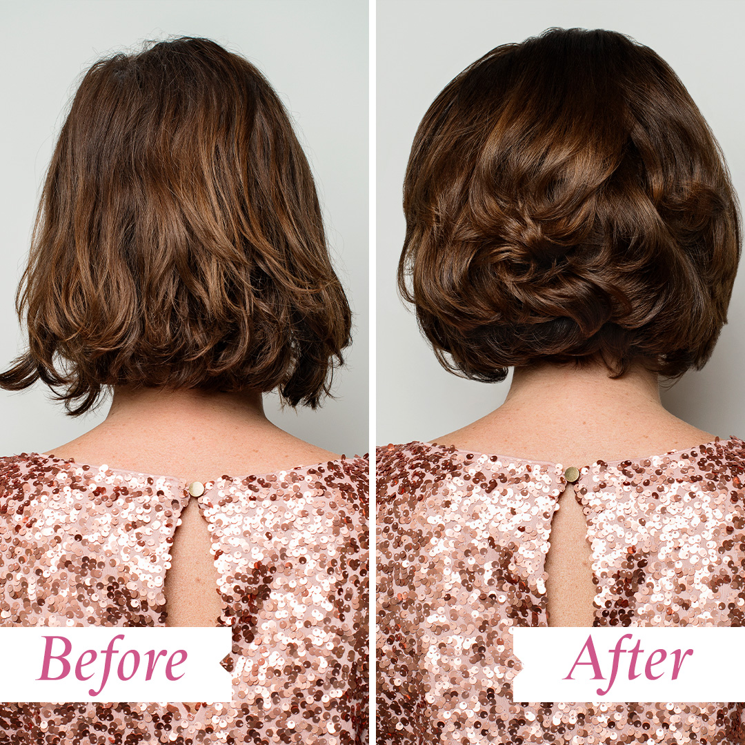 Brunette short, before and after, back view